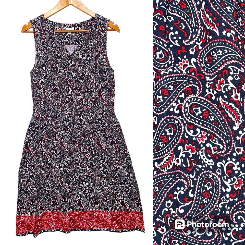 Talbots Patriotic Paisley Bandand Print Sleeveless Shift Dress Women's Size 10P